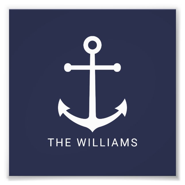 Weißer Nautikanker und Individuelle Name auf Navy  Fotodruck (Vorne)