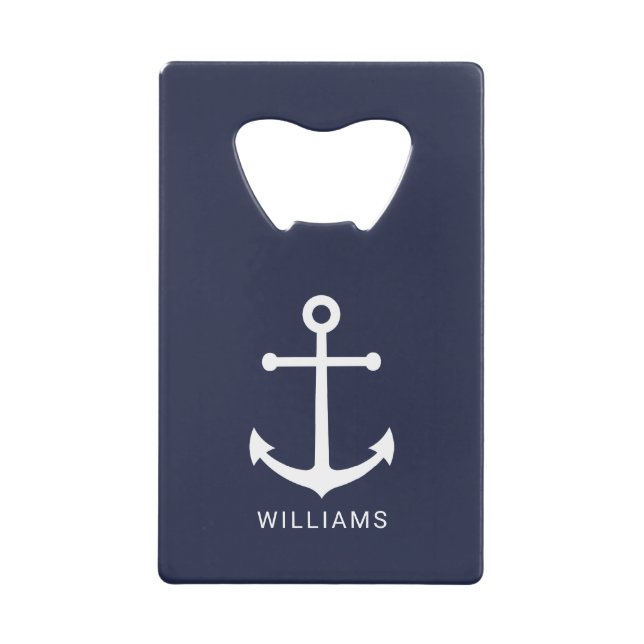Weißer Nautikanker und Individuelle Name auf Navy  Geldbeutel Flaschenöffner (Vorderseite)