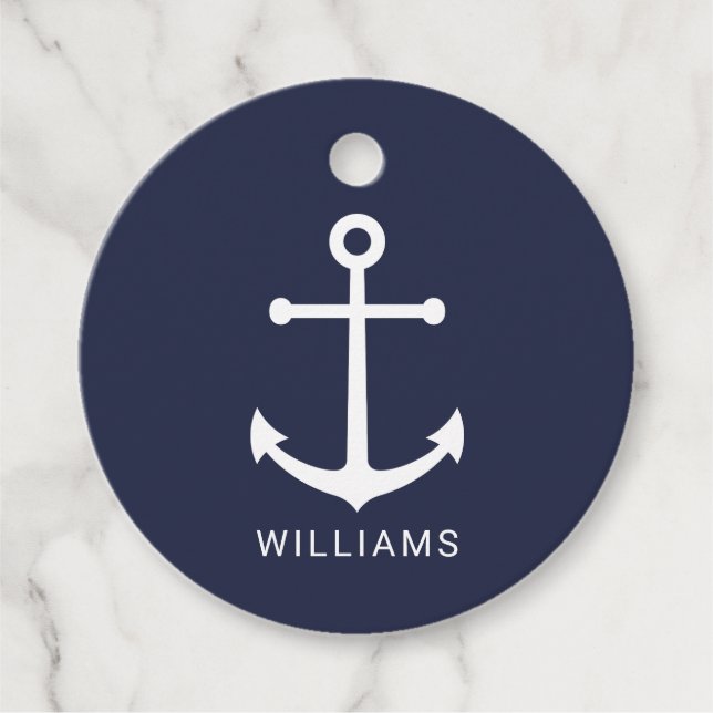 Weißer Nautikanker und Individuelle Name auf Navy  Geschenkanhänger (Vorderseite)