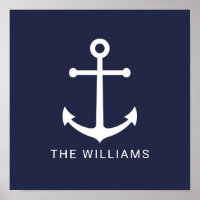 Weißer Nautikanker und Individuelle Name auf Navy 