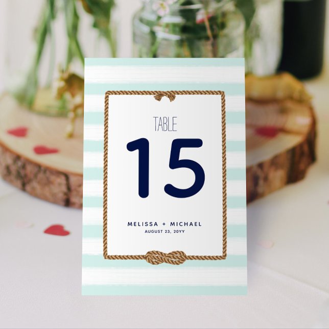 Weißer Nautikknochen 3,5x5,0 Tischnummer (Nautical Stripes and Infinity Knot Mint and White Table Numbers for Your Wedding, Shower, or Event!)