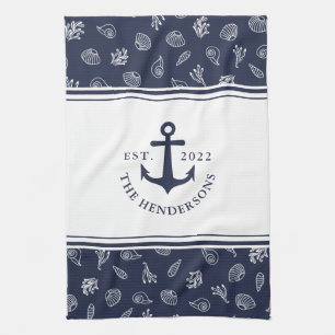 Weißer Navy-Anker Geschirrtuch