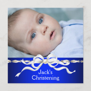 Weißer Navyblauer Baby-Junge Foto-Taufe Einladung