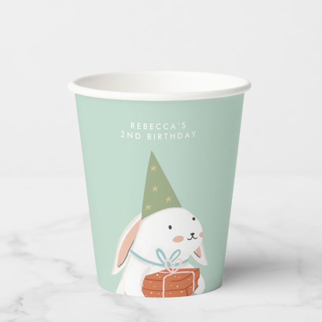 Weißer Niedlicher Bunny Geburtstag Pappbecher (Vorderseite)