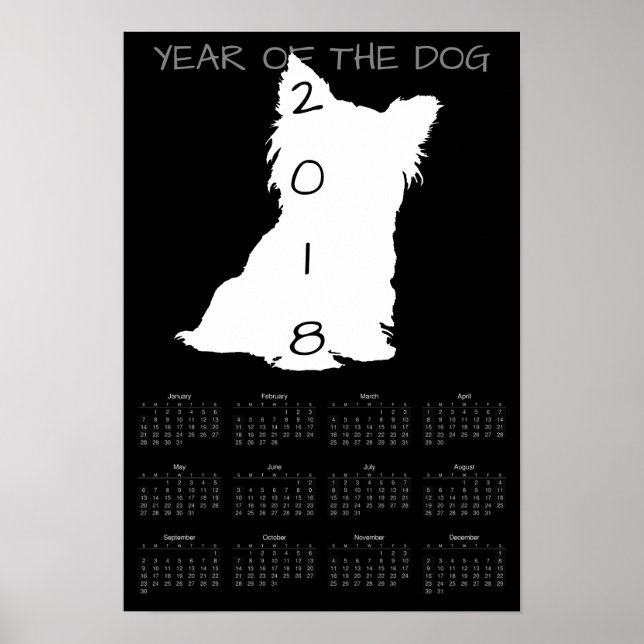 Weißer Niedlicher Hund Chinesischer Neujahrskalend Poster (Vorne)