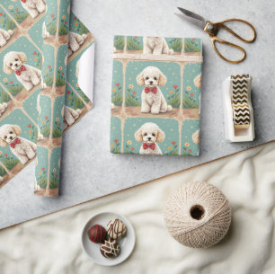 Weißer niedlicher Pudel mit Fliege Geschenkpapier