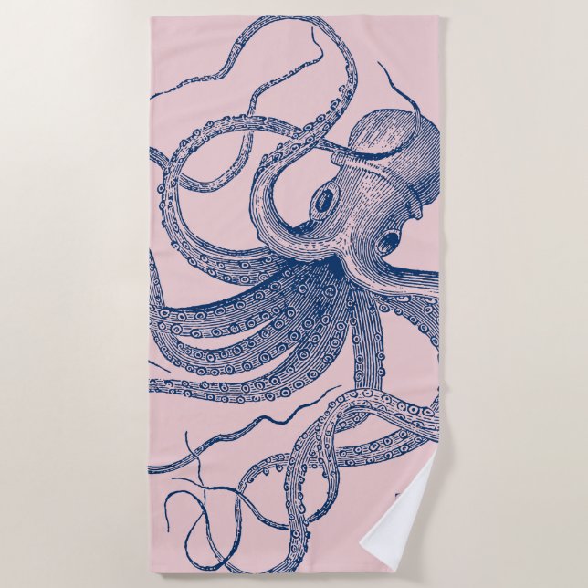Weißer Oktopus auf blauem Hintergrund Strandtuch (Vorderseite)