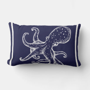 Weißer Oktopus auf blauem Meer nautischer Außenber Kissen Für Draußen