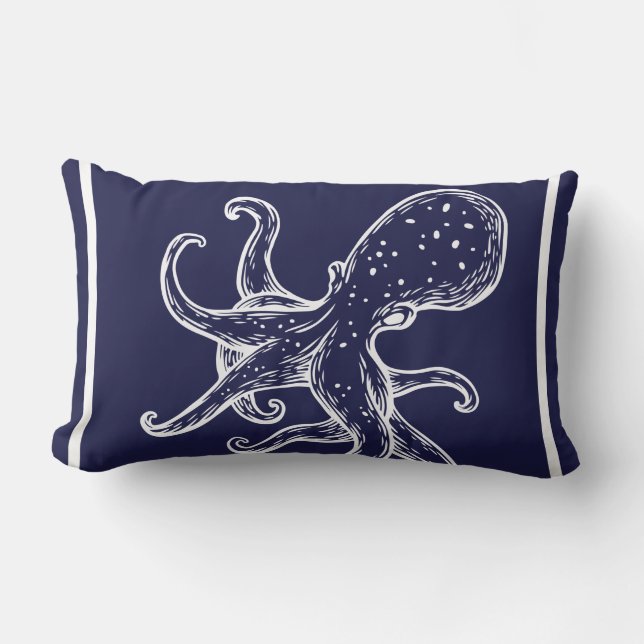 Weißer Oktopus auf blauem Meer nautischer Außenber Kissen Für Draußen (Vorderseite)