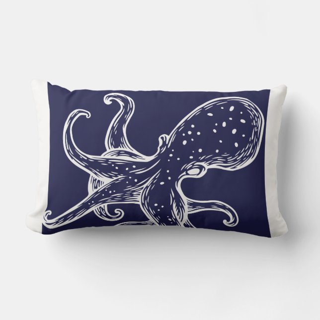 Weißer Oktopus auf blauem Meer nautischer Kissen Für Draußen (Vorderseite)