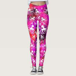 Weißer Oktopus auf Hot Pink und Lila - Leggings