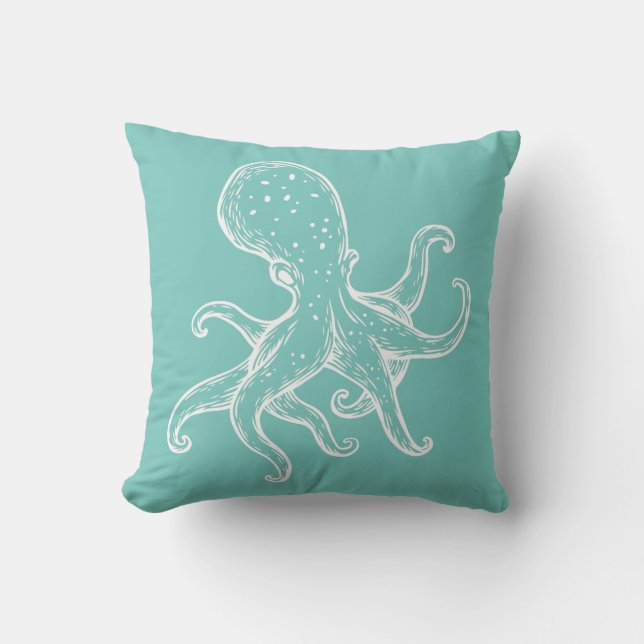 Weißer Oktopus im aquamarinen Ozean Kissen (Vorderseite)