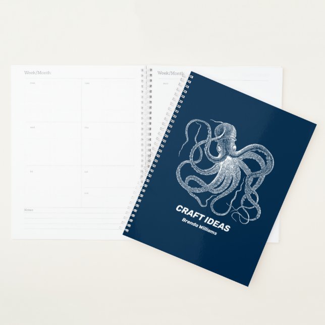 Weißer Oktopus in dunkelblau Planer (Anzeige)