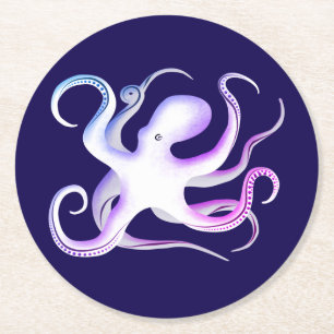 Weißer Oktopus Runder Pappuntersetzer