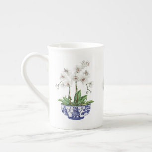 Weißer Orchid in Chinoiserie Bowl Keramik Prozellantasse