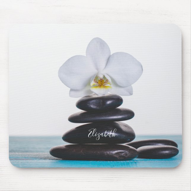 Weißer Orchid, Therapeut Zen Stones Mousepad (Vorne)