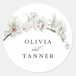 Weißer Orchideen Tropisches Paradies Hochzeit Runder Aufkleber