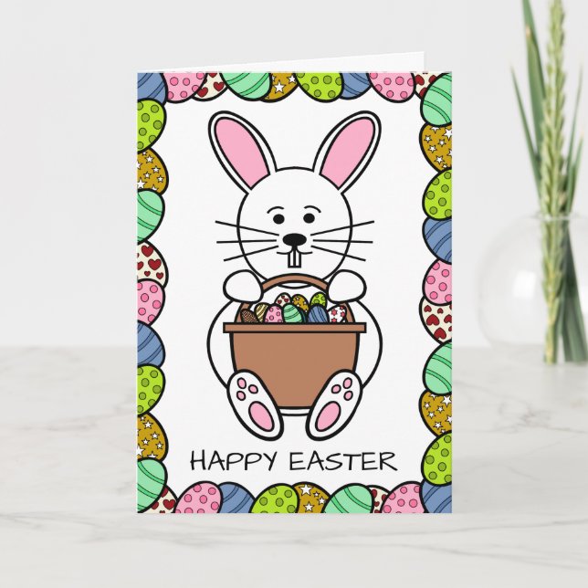 Weißer Osterhase, glückliche Ostern Karte (Vorderseite)