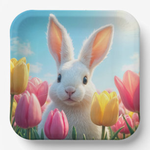 Weißer Osterhase in Tulip Pappteller