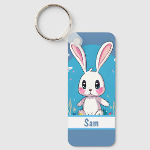 Weißer Osterhase mit individualisierbarem Nametag Schlüsselanhänger