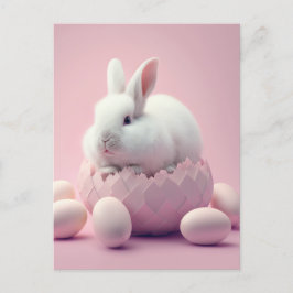 Weißer Osterhase und Eier Rosa Hintergrund Postkarte