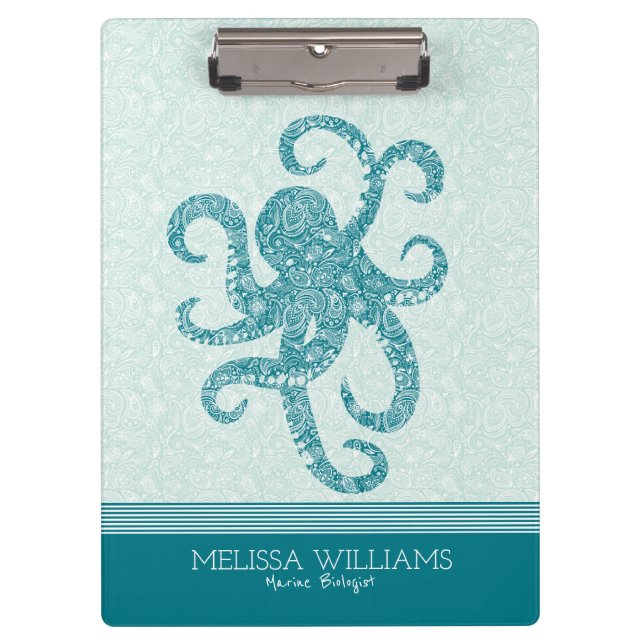 Weißer Paisley und Türkisgrüner Oktopus Klemmbrett (Vorderseite)