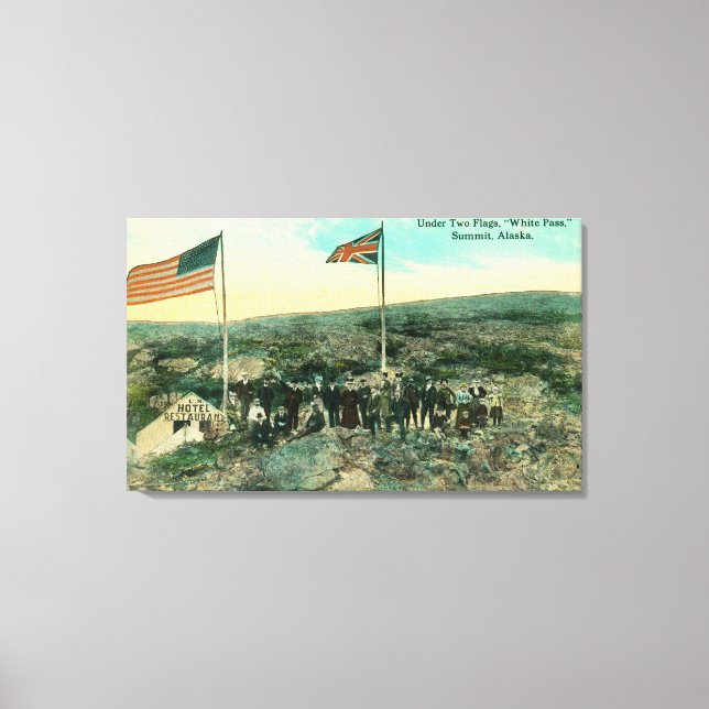 Weißer Pass mit russischer und amerikanischer Flag Leinwanddruck (Vorderseite)