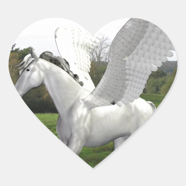 Weißer Pegasus auf einem Feld Herz-Aufkleber (Vorderseite)