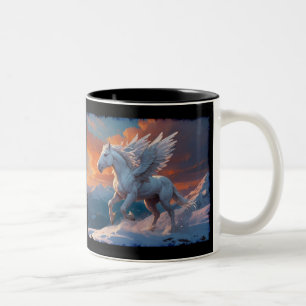 Weißer Pegasus im Gebirge Zweifarbige Tasse