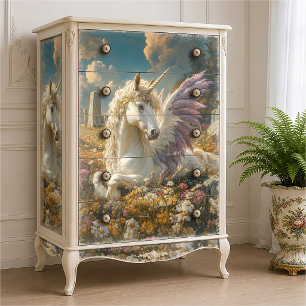 Weißer Pegasus mit lila Flügeln Fantasy Mythisch Seidenpapier