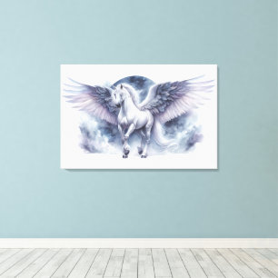 Weißer Pegasus mondbeschienene Flügel himmlischer  Leinwanddruck
