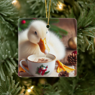 Weißer Pekinger Weihnachtsente Keramikornament