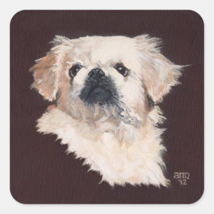 Weißer Pekingese Hund Quadratischer Aufkleber
