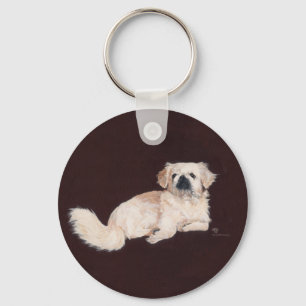 Weißer Pekingese-Hund Schlüsselanhänger