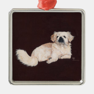 Weißer Pekingese-Hund Silbernes Ornament