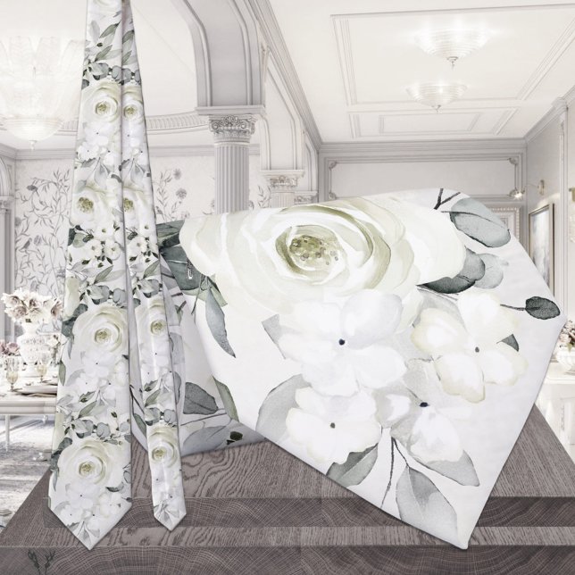 Weißer Peony Eukalyptus Greenery Bloral Wedding Krawatte (Von Creator hochgeladen)