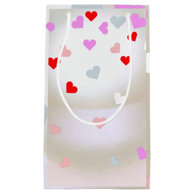 Weißer Perleneffekt mit Herzen Kleine Geschenktüte (Vorderseite)