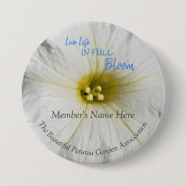 Weißer Petunie-Blumen-Nahaufnahme-Foto-Namen-Umbau Button