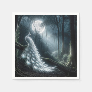 Weißer Pfau im Moonlit-Wald Serviette