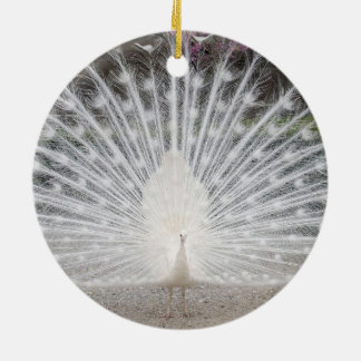 weißer Pfau Keramik Ornament