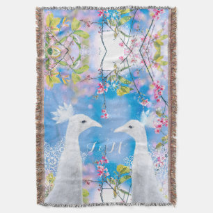 Weißer Pfau und blühende Sakura /anpassbar Decke