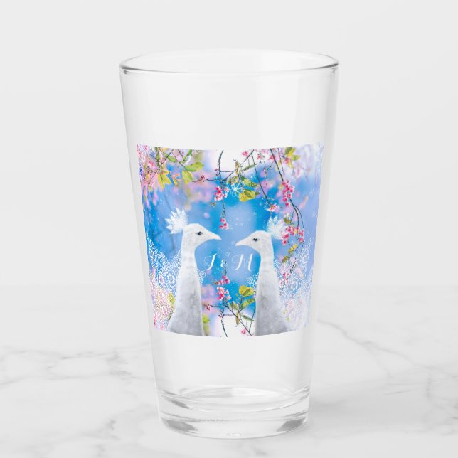 Weißer Pfau und blühende Sakura /anpassbar Glas (Vorderseite)