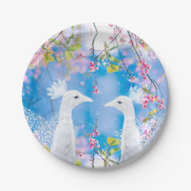 Weißer Pfau und blühende Sakura / Romantische Lieb