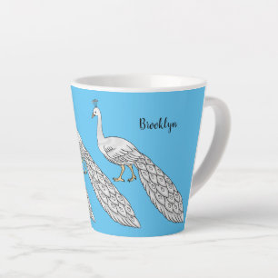 Weißer Pfau-Vogel-Cartoon-Illustration Milchtasse
