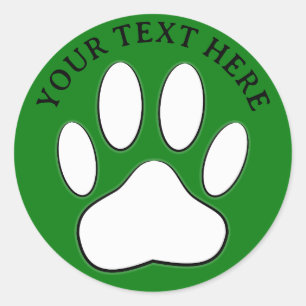Weißer Pfotenabdruck bearbeitbarer Text Runder Aufkleber