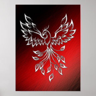 Weißer Phoenix steigt rot an schwarzen Aschen Poster