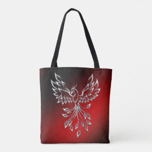Weißer Phoenix steigt rot an schwarzen Aschen Tasche