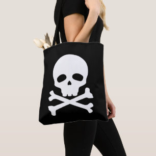 Weißer Piratenschädel auf schwarzem Hintergrund Tasche
