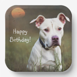 Weißer Pitbull Pappteller