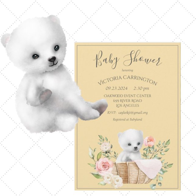 Weißer Polar Bär Aquarell Gelbe Babydusche Einladung (Von Creator hochgeladen)